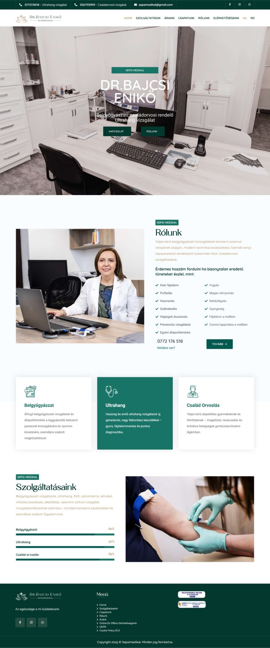 Sepsimedikal - Orvosi szolgáltató weboldal egyedi admin felülettel