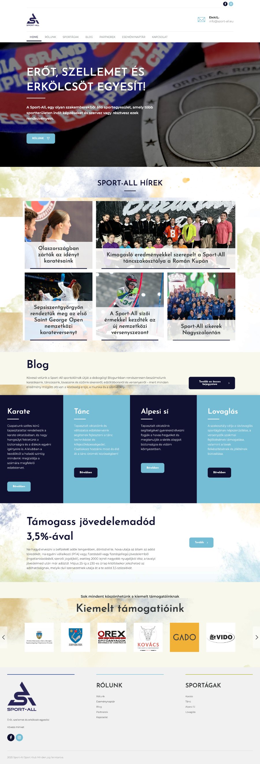 Sport-All - Site de prezentare pentru o asociatie de sport cu interfață admin personalizată